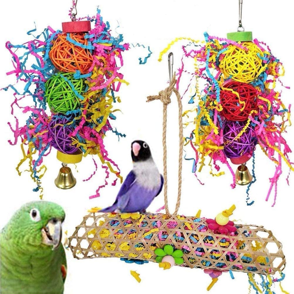 3Pack Bird Chewing Toys Foraging Shredder Toy Parrot Cage Shredder Toy Bird Loofah Toys Foraging Hanging Toy for Cockatiel Conure African Grey Parrot Animals & Pet Supplies > Pet Supplies > Bird Supplies > Bird Toys EFINNY