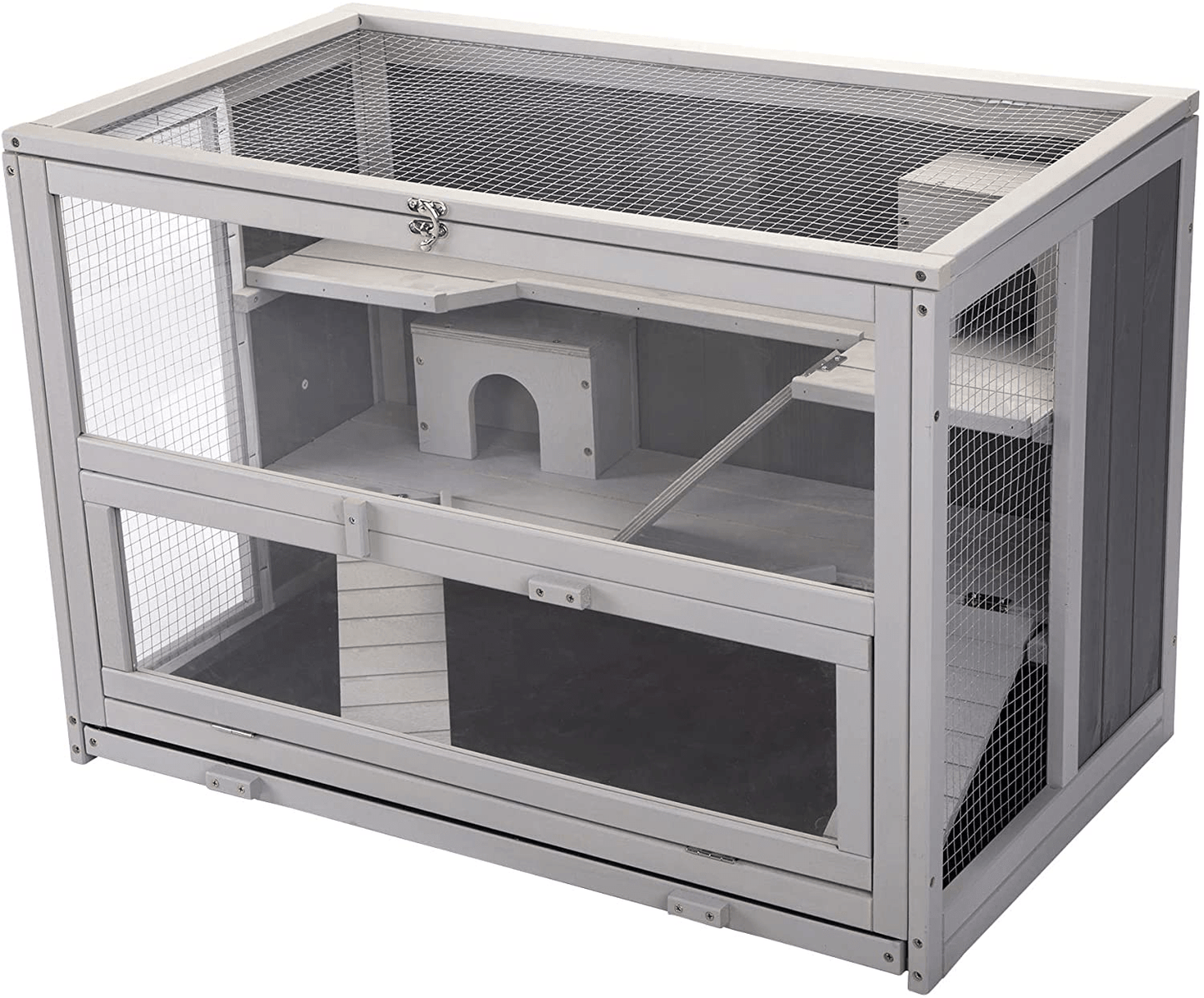 4 EVER WINNER Hamster Cage Rat House, Wood Guinea Pig Habitat Rat House with Hideout, 3 Tier Small Animal Enclosure with Plastic Tray, Grey Animals & Pet Supplies > Pet Supplies > Small Animal Supplies > Small Animal Habitats & Cages 4 EVER WINNER
