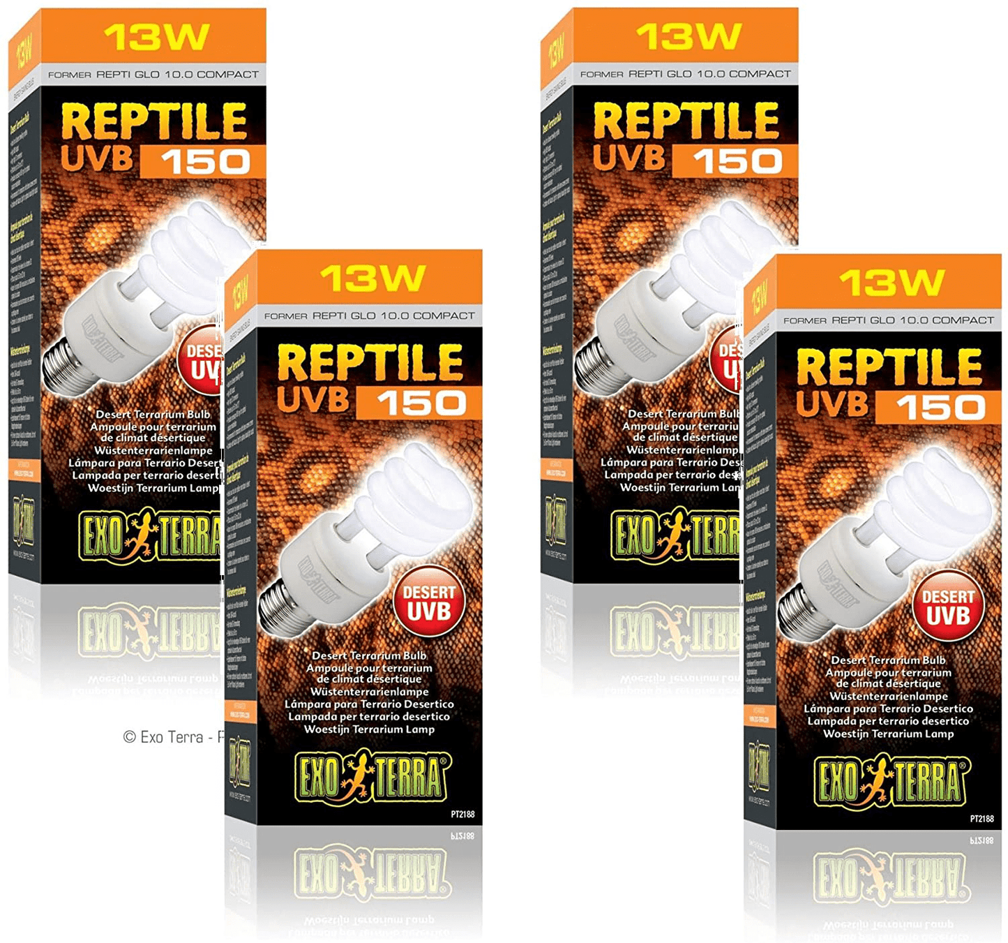 (4 Pack) Exo Terra Repti-Glo 10.0 Compact Fluorescent Desert Terrarium Lamps, 13 Watt Animals & Pet Supplies > Pet Supplies > Reptile & Amphibian Supplies > Reptile & Amphibian Habitat Heating & Lighting Exo Terra