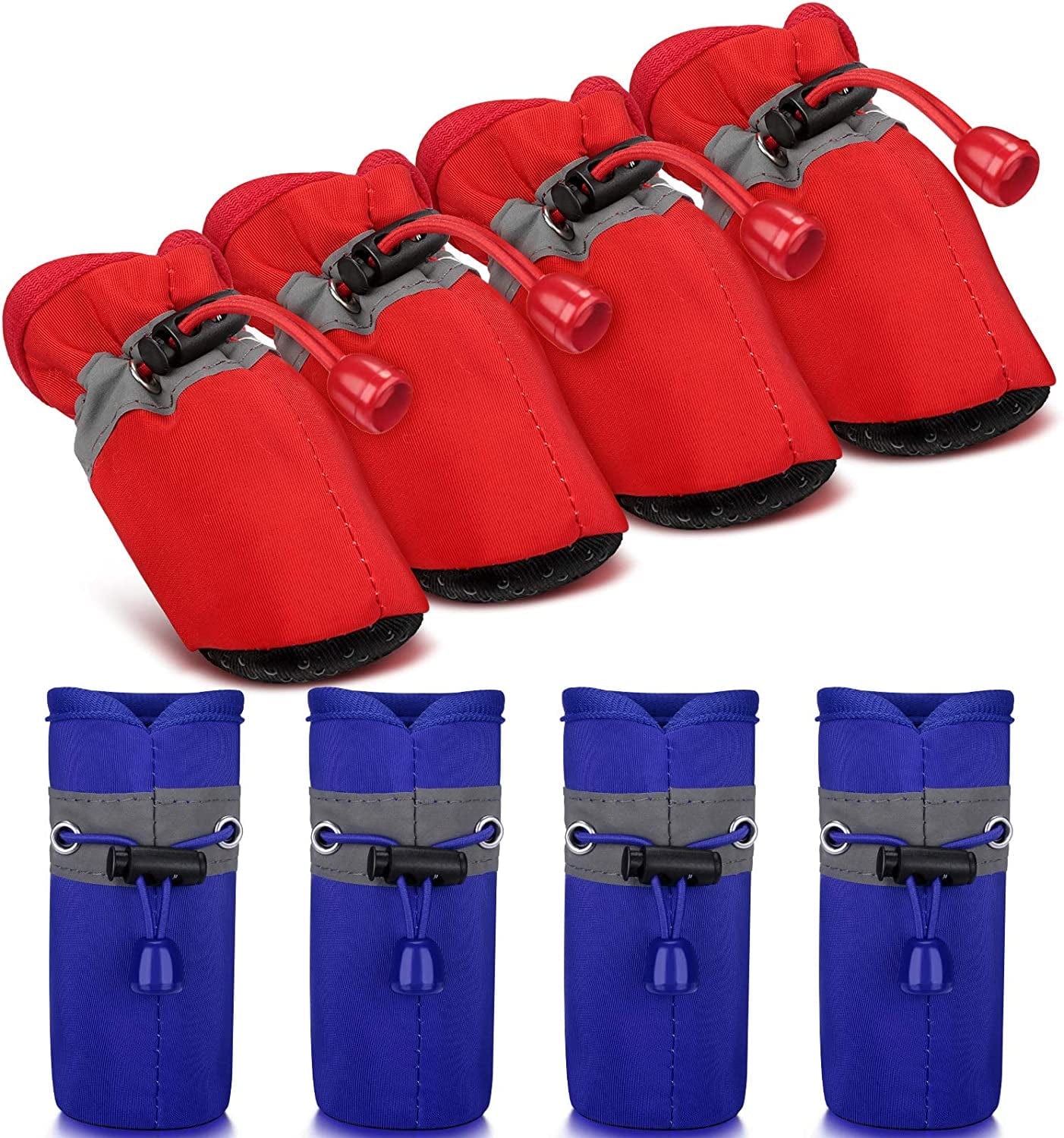 4 Pairs Dog Shoes with Reflective Straps Adjustable Pet Boots Anti-Slip Dog Sock Shoes Waterproof Soft Sole Dog Boot Adjustable Drawstring Boot Paw Protectors for Puppy (3.5 X 4.5 Cm, Black, Blue) Animals & Pet Supplies > Pet Supplies > Dog Supplies > Dog Apparel Weewooday Blue, Red 3.5 x 4.5 cm