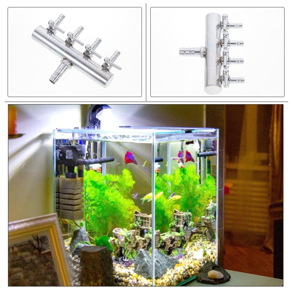 4 Ways 8 to 4MM Stainless Steel Aquarium Outlet Inline Air Pump Flow Lever Control Manifold Splitter Switch Tap Oxygen Tube Distr Animals & Pet Supplies > Pet Supplies > Fish Supplies > Aquarium & Pond Tubing FRCOLOR