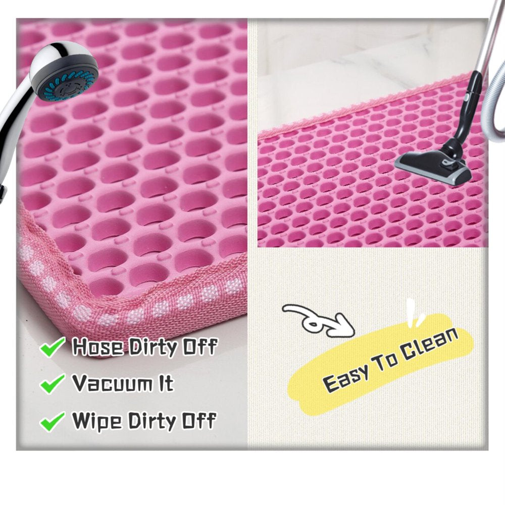 HISTOYE Cat Litter Mat Litter Trapping Mat Litter Box Mat Cat Matts for Litter 2-Layer Sifting Easy Clean Scatter Control 21" X 14" Pink Animals & Pet Supplies > Pet Supplies > Cat Supplies > Cat Litter Box Mats HISTOYE