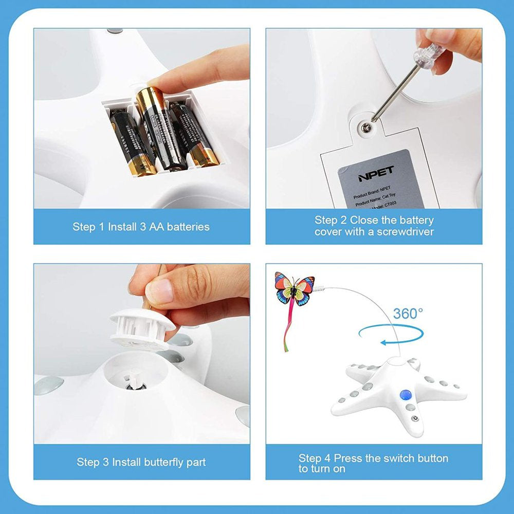NPET Cat Toy, Interactive Cat Toy for Indoor Cats/Kitten, Automatic Rotating Butterfly Cat Toy with Sensor Switch Animals & Pet Supplies > Pet Supplies > Cat Supplies > Cat Toys NPET