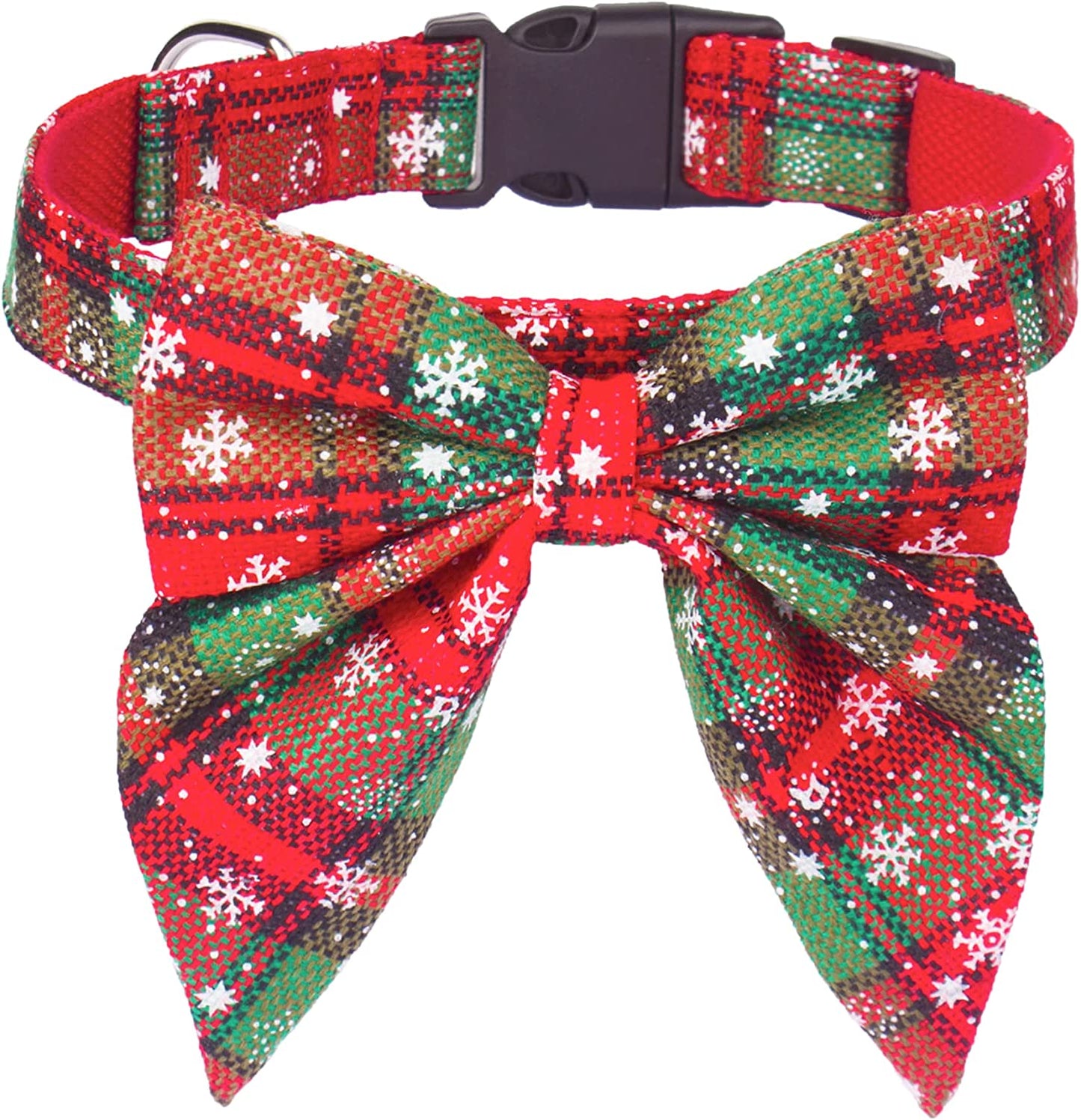 ADOGGYGO Christmas Dog Collar with Bow, Adjustable Cotton Red Bowtie Dog Christmas Collars for Small Medium Large Dogs Pets (Large, Black & Red) Animals & Pet Supplies > Pet Supplies > Dog Supplies > Dog Apparel ADOGGYGO Red & Green Large