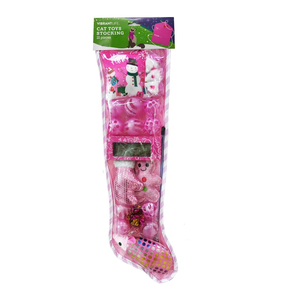 Vibrant Life Holiday 21 Piece Cat Toy Stocking Gift Set, Red Animals & Pet Supplies > Pet Supplies > Dog Supplies > Dog Toys POLYTOYS Pink  