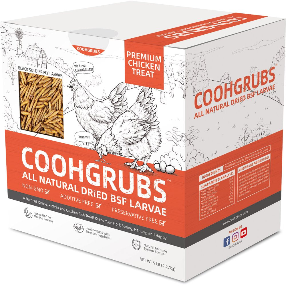COOHGRUBS Natural Dried Black Soldier Fly Larvae, 60X-100X More Calcium than Dried Mealworms, Non-Gmo High-Protein BSF Larvae Treats for Chickens, Laying Hens, Ducks 5LB Animals & Pet Supplies > Pet Supplies > Bird Supplies > Bird Treats COOHGRUBS