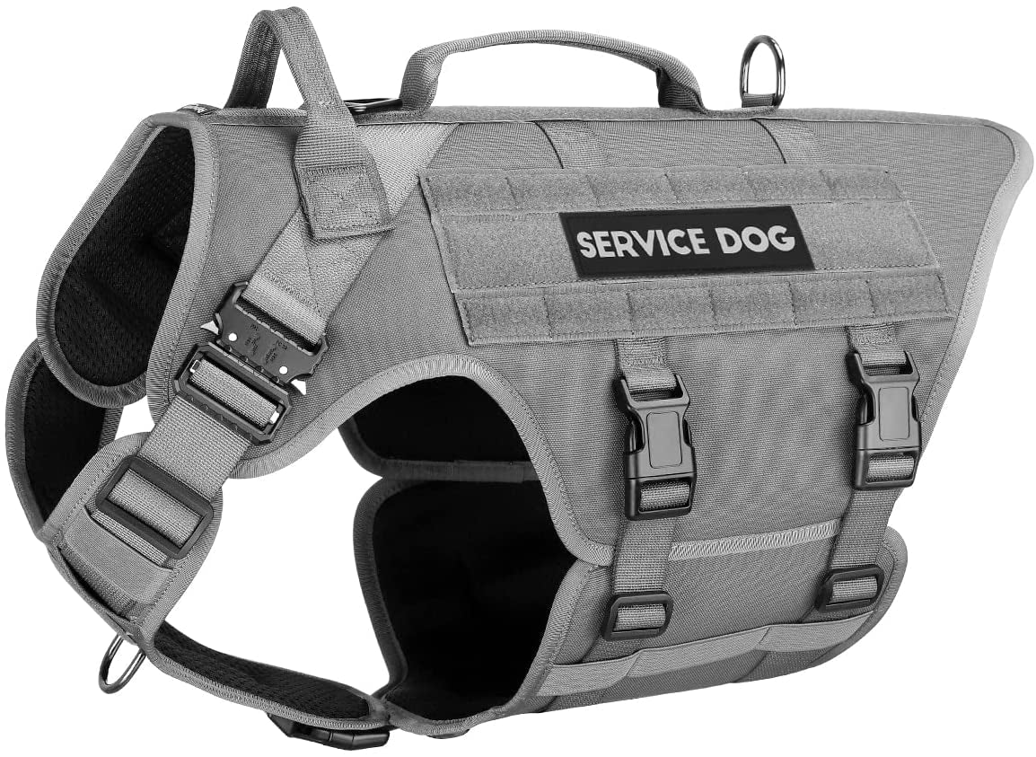 Tactical Dog Harness - PETNANNY Service Dog Vest for Large Dogs Fully Body Coverage in Training Dog Harness with 2 Reflective Dog Patches, Handle, Hook and Loop Panels, Walking Hunting Dog MOLLE Vest Animals & Pet Supplies > Pet Supplies > Dog Supplies > Dog Apparel PETNANNY Grey L 