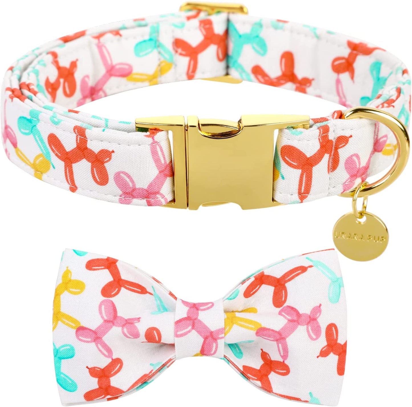 UP URARA PUP Bow Tie Dog Collar, Dinosaur Adjustable Comfortable Cotton Dog Collar with Bowtie, Metal Buckle Dog Bowtie Collar for Small Girl Boy Dog, S, Neck 10-16In Animals & Pet Supplies > Pet Supplies > Dog Supplies > Dog Apparel UP URARA PUP Balloon B L