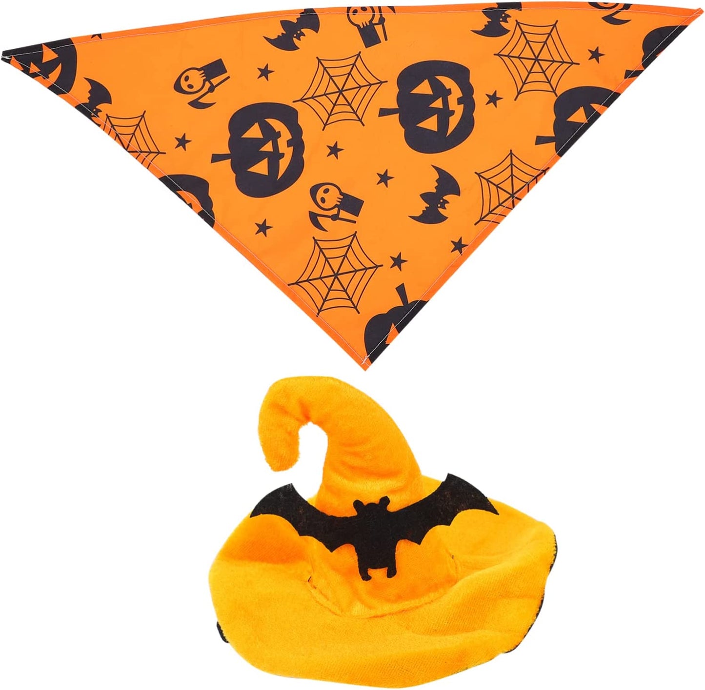 BCOATH 1 Set Large Medium Print Towel Adjustable Scarf Halloween Pet Decoration Scary Pets and Puppy Ornament Party Kit for Cats Witch Cat Bib Bandana Funny Triangle with Hat Dog Pumpkin Animals & Pet Supplies > Pet Supplies > Dog Supplies > Dog Apparel BCOATH Orange 62X42X42CM