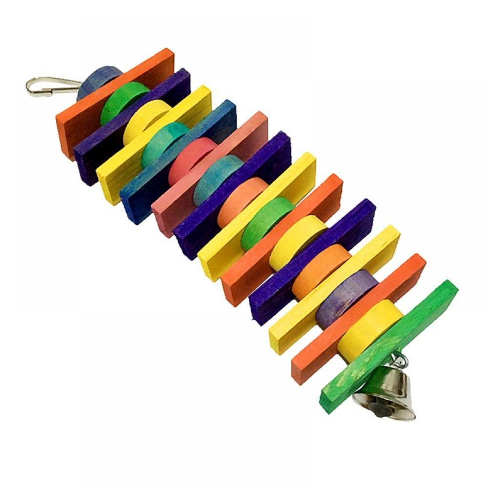 Topumt Bird Parrot Colorful Cage Hanging Chew Wooden Toys with Bell Parakeet Budgie Cockatiel Climb Animals & Pet Supplies > Pet Supplies > Bird Supplies > Bird Toys Topumt One Size B