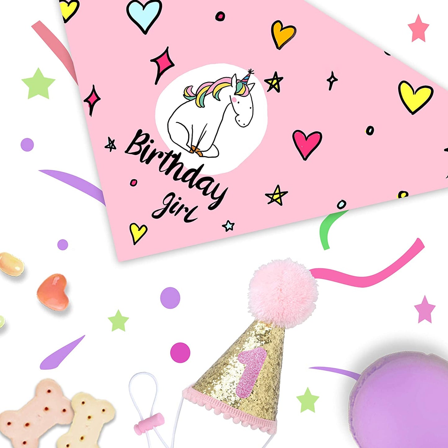 BANMODER Dog Birthday Bandana Square Scarf and Reusable Cute Doggie Birthday Party Hat with 0-8 Figures for Girls Boy (Pink) Animals & Pet Supplies > Pet Supplies > Dog Supplies > Dog Apparel BANMODER