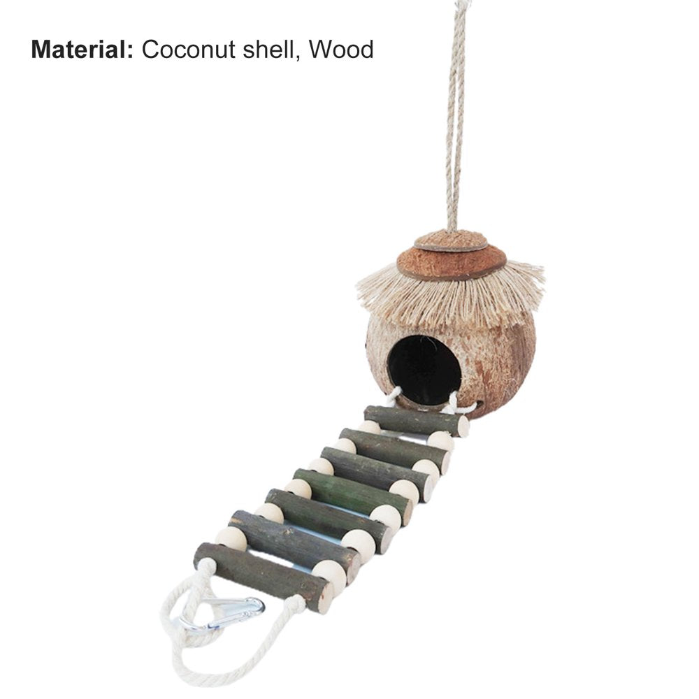 Shenmeida Coconut Bird Nest Hut with Ladder for Parrots Parakeet Conures Cockatiel - Small Animals House Pet Cage Habitats Decor Animals & Pet Supplies > Pet Supplies > Small Animal Supplies > Small Animal Habitats & Cages shenmeida