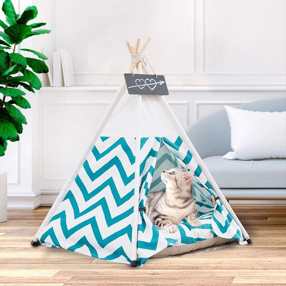 Pet Teepee Pet Tent for Dogs Puppy Cat Bed White Canvas Dog Cute House Pet Teepee with Cushion 24Inch Indoor Outdoor (Green) Animals & Pet Supplies > Pet Supplies > Dog Supplies > Dog Houses Ealing