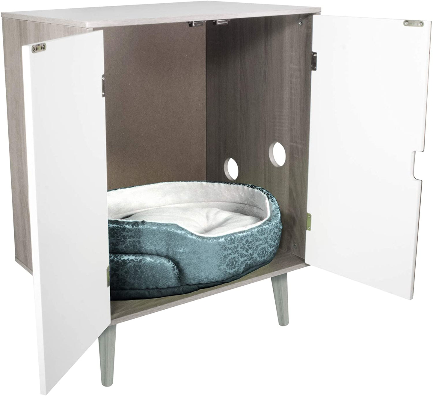 Penn-Plax Cat Walk Furniture: Contemporary Home Cat Litter Hide-Away Cabinet – Grey Wood Grain with White Doors Animals & Pet Supplies > Pet Supplies > Cat Supplies > Cat Furniture Penn-Plax