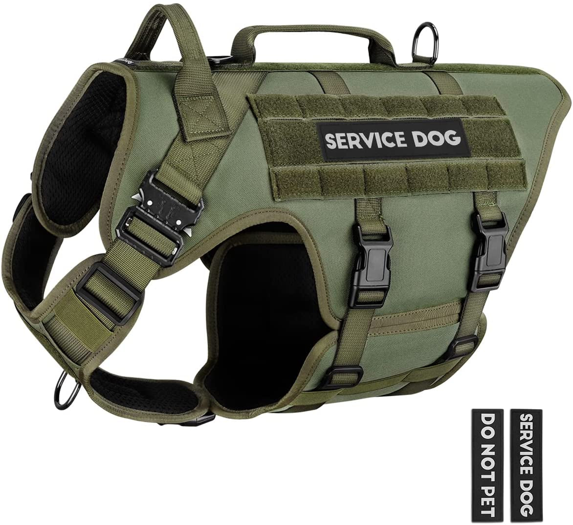 Tactical Dog Harness - PETNANNY Service Dog Vest for Large Dogs Fully Body Coverage in Training Dog Harness with 2 Reflective Dog Patches, Handle, Hook and Loop Panels, Walking Hunting Dog MOLLE Vest Animals & Pet Supplies > Pet Supplies > Dog Supplies > Dog Apparel PETNANNY Green Medium 