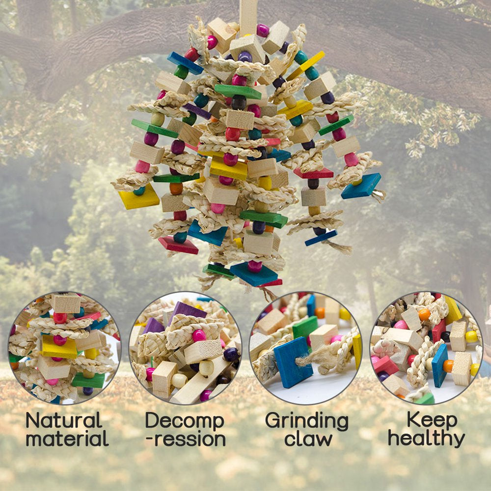 QBLEEV Large Parrot Chewing Toy - Bird Parrot Blocks Knots Tearing Toy Bird Cage Bite Toy for African Grey, Macaws Cockatoos, and a Variety of Parrots Animals & Pet Supplies > Pet Supplies > Bird Supplies > Bird Toys QBLEEV