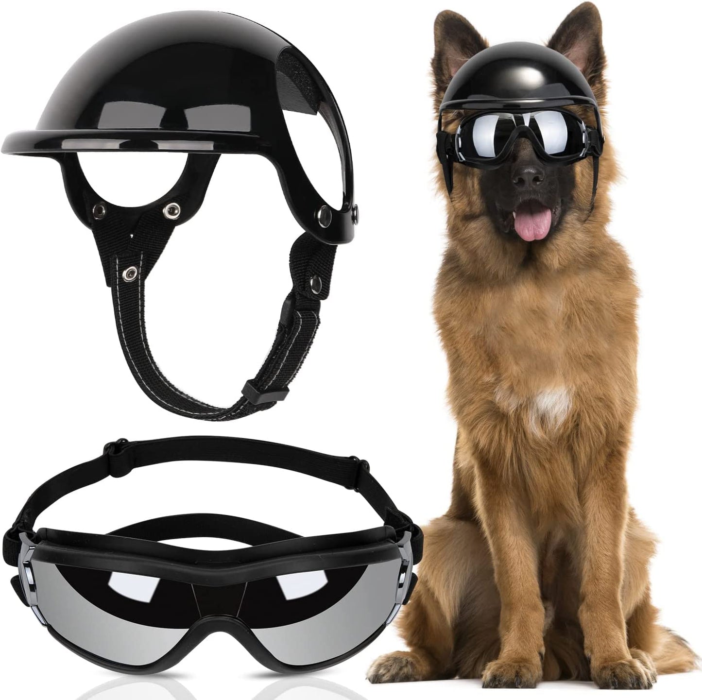 Slowton Dog Helmet and Goggles for Small Dogs - UV Protection Doggy Sunglasses Dog Glasses Pet Motorcycle Helmet Hat with Ear Holes Adjustable Belt Safety Hat for Puppy Riding (Black, Small) Animals & Pet Supplies > Pet Supplies > Dog Supplies > Dog Apparel SlowTon Large