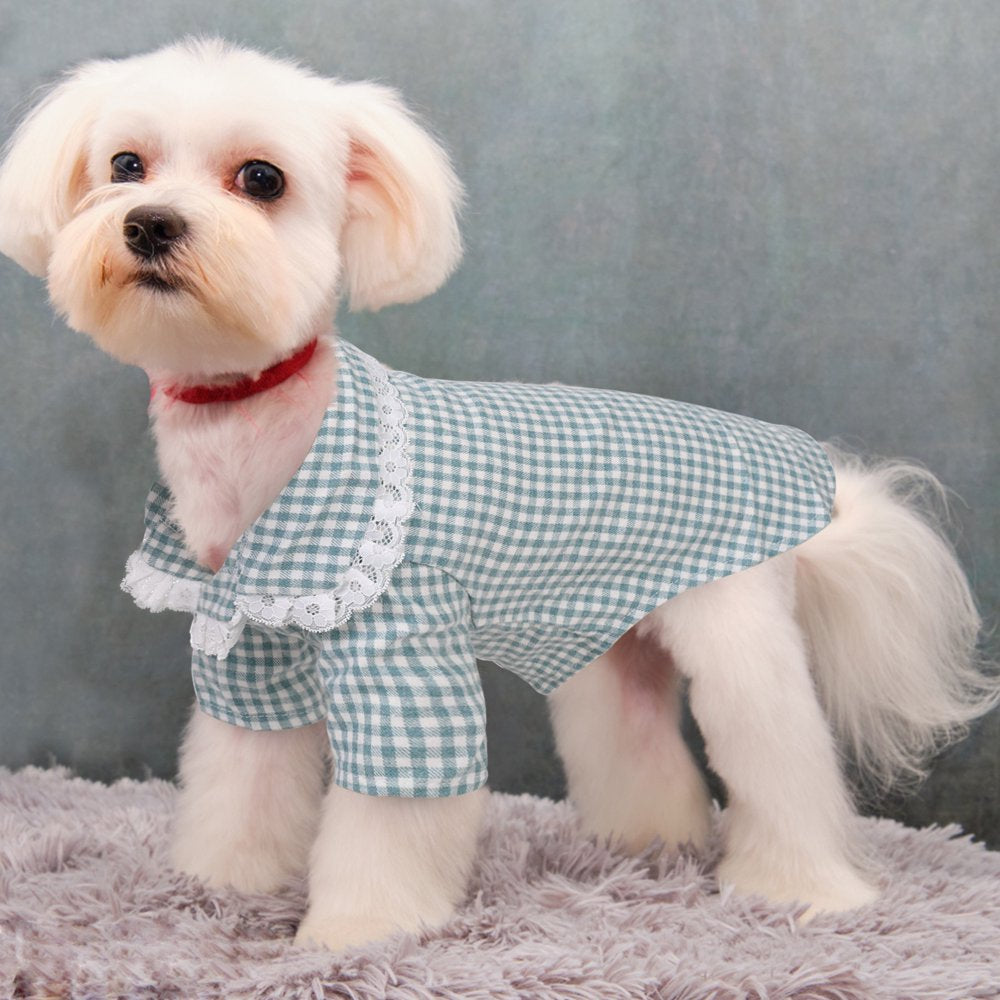 BRKURLEG Dog Plaid Shirt with Lace Collar, Classic Grid Puppy Pajamas Clothes for Small Dogs Cats, Dog Polo T-Shirt Outfits, Pet Apparel Animals & Pet Supplies > Pet Supplies > Dog Supplies > Dog Apparel BRKURLEG
