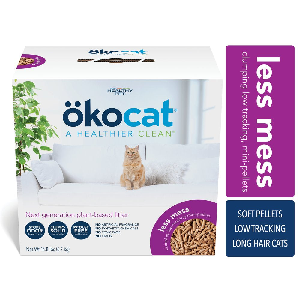 Okocat Premium Less Mess Low-Tracking, Clumping Natural Wood Pellets Cat Litter, Dust Free, Unscented, 10.6 Lbs. Animals & Pet Supplies > Pet Supplies > Cat Supplies > Cat Litter Healthy Pet 14.8 lbs