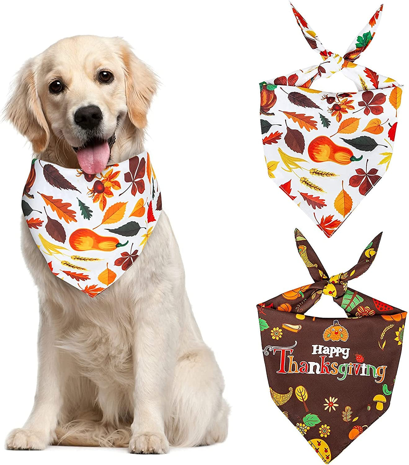 Roberly 2 Pack Thanksgiving Fall Dog Bandana, Reversible Happy Thanksgiving Dog Bandana Triangle Scarf Accessories Costumes for Small Medium Large Dogs Cats Pets Animals Animals & Pet Supplies > Pet Supplies > Dog Supplies > Dog Apparel Roberly