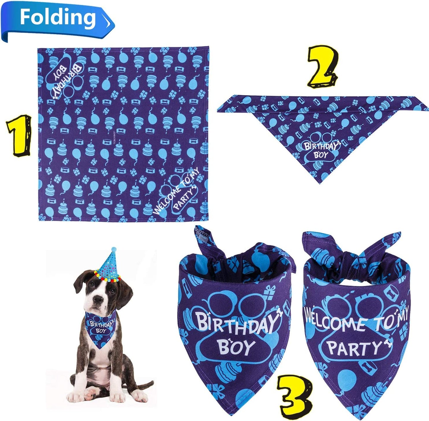 TCBOYING Dog Birthday Bandana, Dog Birthday Boy Hat Scarfs Flag Balloon with Cute Doggie Birthday Party Supplies Decorations(11-Piece Set) (Blue) Animals & Pet Supplies > Pet Supplies > Dog Supplies > Dog Apparel TCBOYING