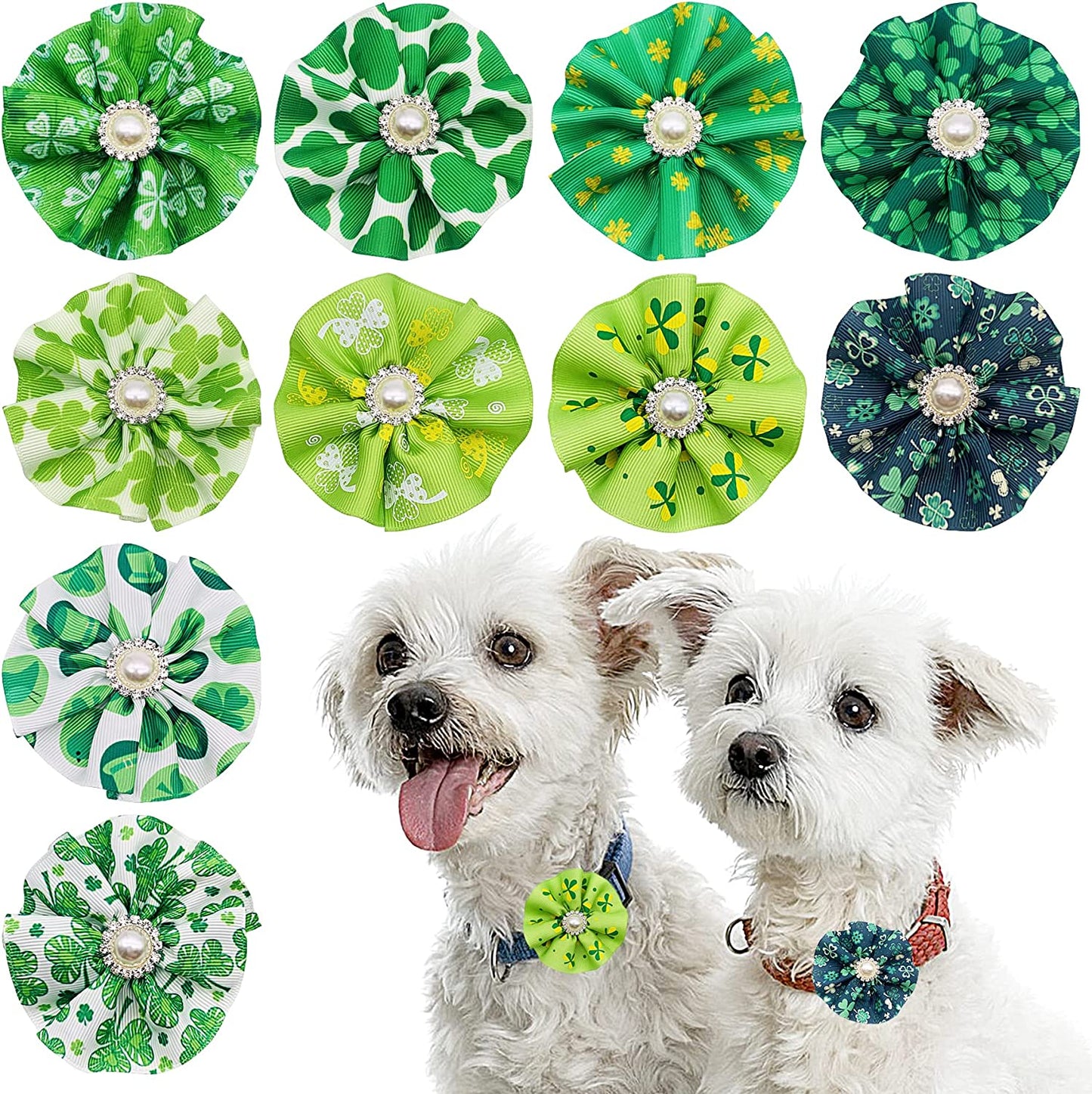Jpgdn 10Pcs Small Dogs Collar Bow Ties for St.Patrick'S Day Puppy Collar Bows Bowknot for Small and Medium Doggy Cat Kitten Rabbit Pet Sliding Collar Grooming Accessories Attachment Embellishment Animals & Pet Supplies > Pet Supplies > Dog Supplies > Dog Apparel JpGdn St.Patrick's Day dog collar flower