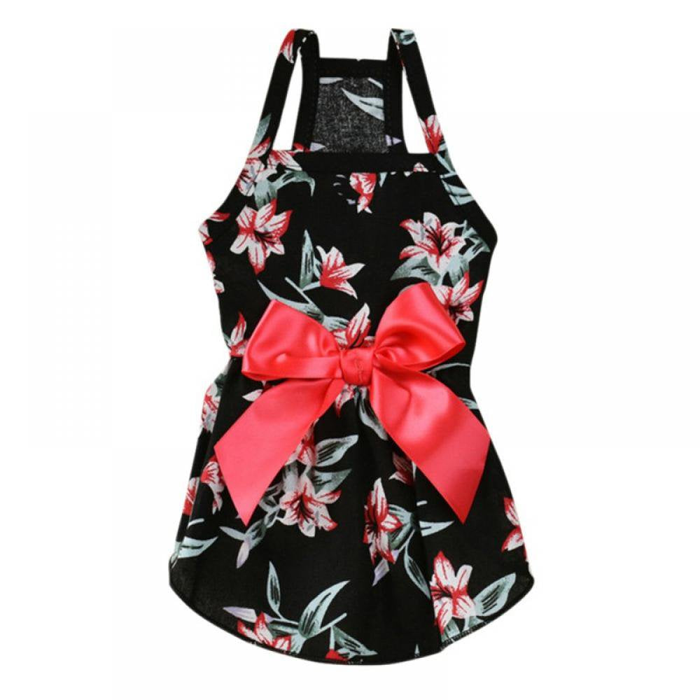 Dog Dresses for Small Dogs, Cute Dog Costume Girl Summer Floral Dog Dress, Color Dog Hair Bow, Dog Apparel Animals & Pet Supplies > Pet Supplies > Dog Supplies > Dog Apparel Sacredtree S Black