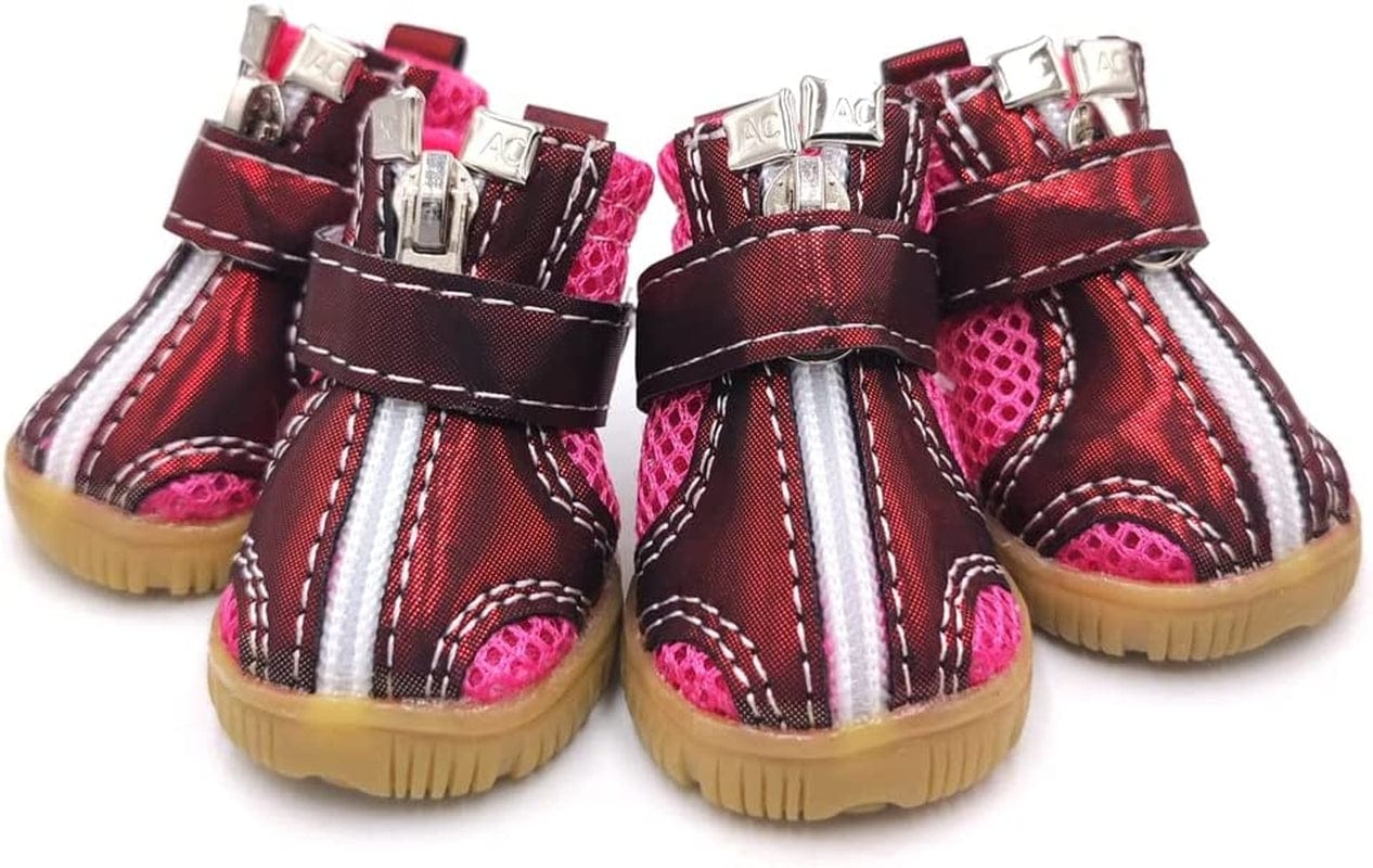 4PCS Breathable Dog Boots Shoes for Small & Medium Dog, Anti-Slip Puppy Booties Paw Protector for Hot Pavement Winter Hiking (Gray, 5#2.5"*2"(L*W)) Animals & Pet Supplies > Pet Supplies > Dog Supplies > Dog Apparel BATTEMALL Pink 4#2.3"*1.9"(L*W)