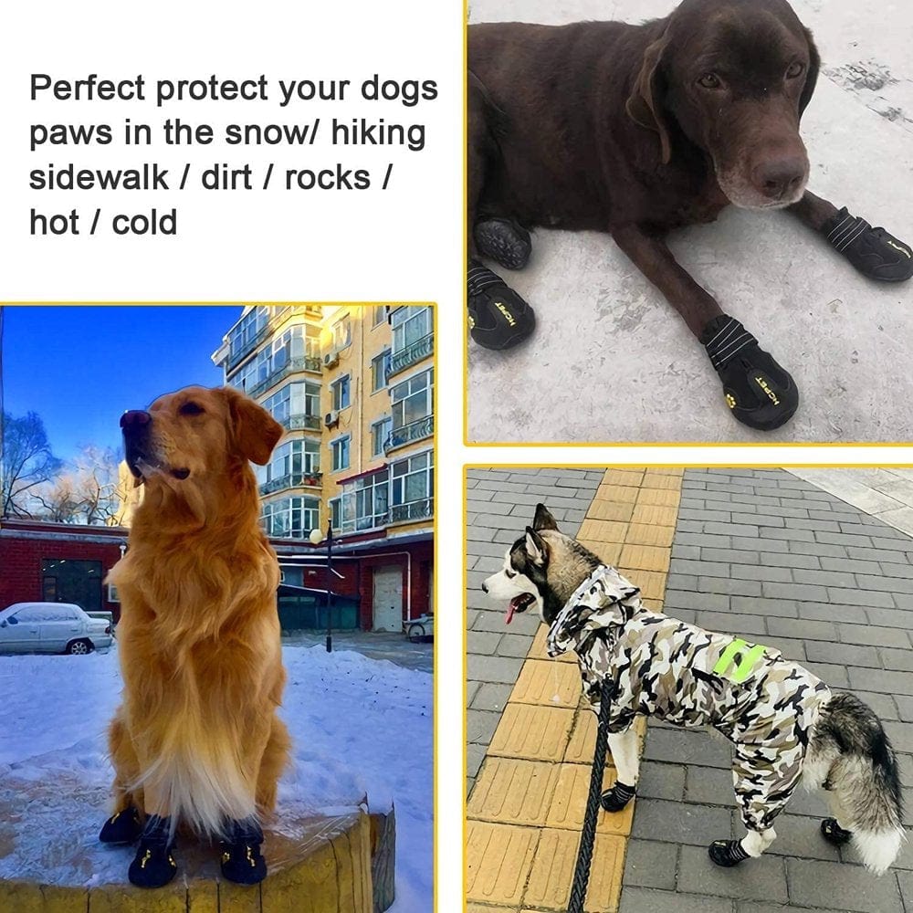 4PCS Dog Shoes for Large Dogs - Dog Boots Paw Protector with Waterproof Non-Slip Soles Reflective Straps for Small Medium Dogs - Dog Shoes for Hot Pavement, Dog Snow Boots - Black Animals & Pet Supplies > Pet Supplies > Dog Supplies > Dog Apparel Auchen Dog Shoes