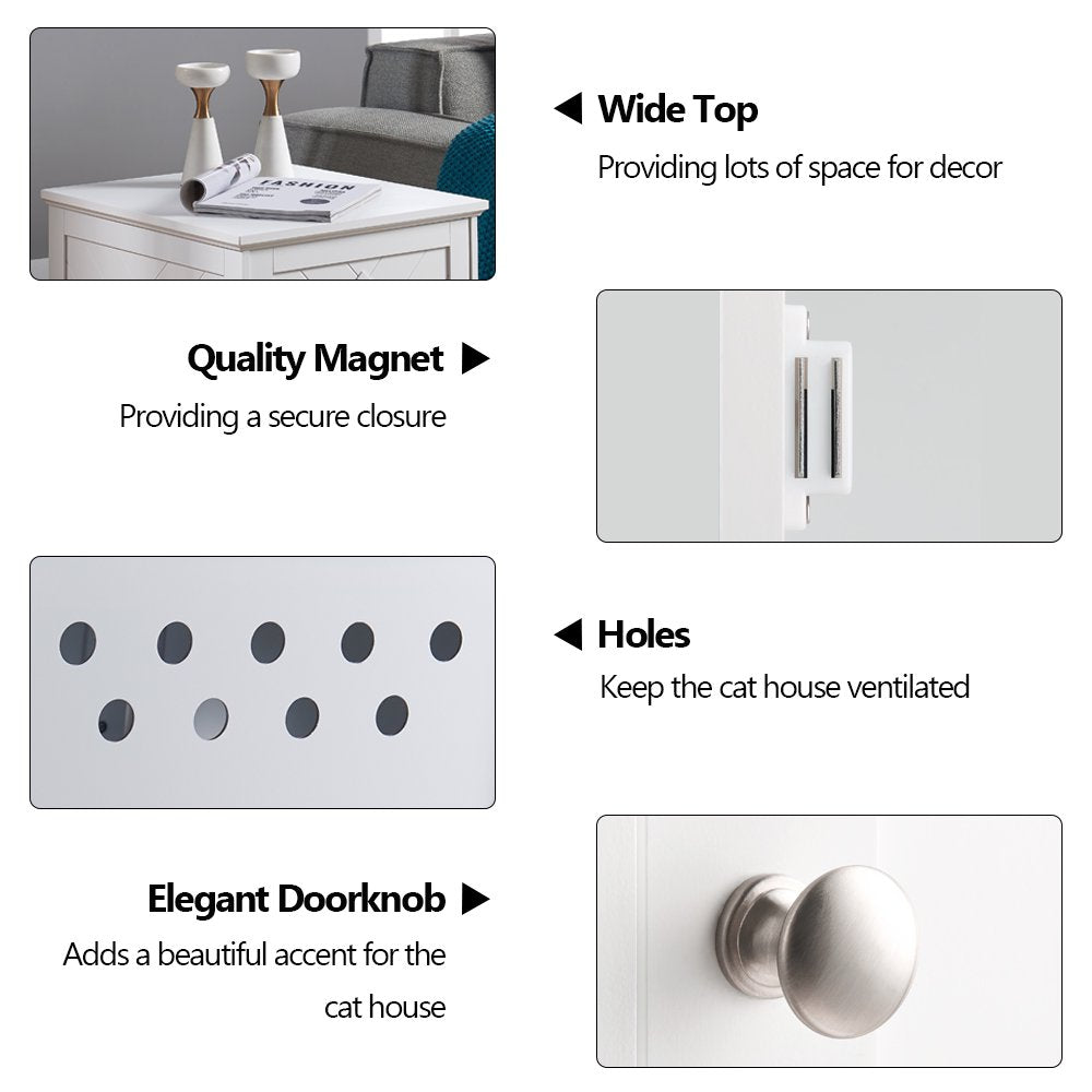 Unipaws Cat Litter Box Enclosure with Mat, Privacy Cat Washroom, Litter Box Hidden, Cat House, White Animals & Pet Supplies > Pet Supplies > Cat Supplies > Cat Litter Box Mats Universe Home Inc