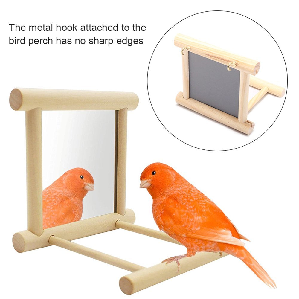 Toorise Bird Mirror Wooden Bird Swing Parrot Cage Toys Swing Hanging Play with Mirror Parrot Perch Stand Interactive Fun Play Toy for Birds African Greys Parakeet Cockatoo Cockatiel Lovebirds Animals & Pet Supplies > Pet Supplies > Bird Supplies > Bird Toys Toorise