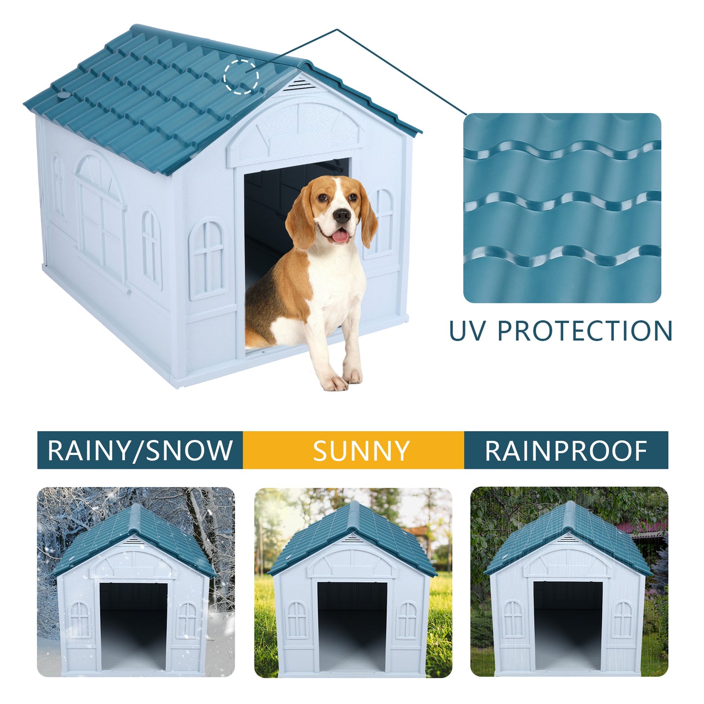 Plastic Dog House Weather Resistant Dog Kennel Puppy Shelter Indoor Outdoor Doghouse Animals & Pet Supplies > Pet Supplies > Dog Supplies > Dog Houses FANWOSEN