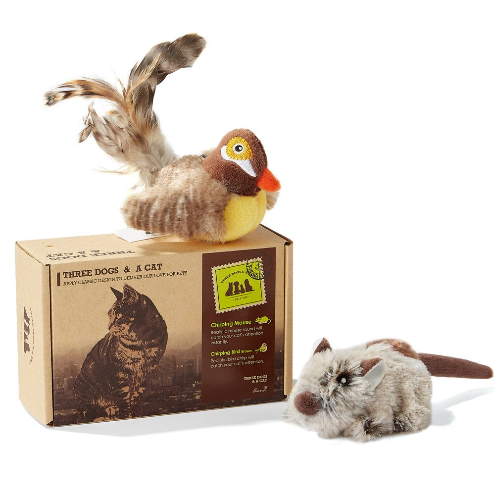 Vealind Three Dogs & a Cat Melody Chaser Interactive Cat Toy (Grey Bird & Grey Mouse) Animals & Pet Supplies > Pet Supplies > Cat Supplies > Cat Toys Vealind Brown