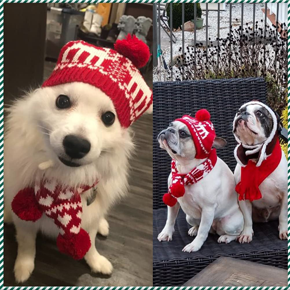 Dog 2022 New Year Costume - Red Scarf and Hat Set Party Accessories Knit for Pet Kitty, Full of Feast for Small to Large Puppy(M) Animals & Pet Supplies > Pet Supplies > Dog Supplies > Dog Apparel BINGPET