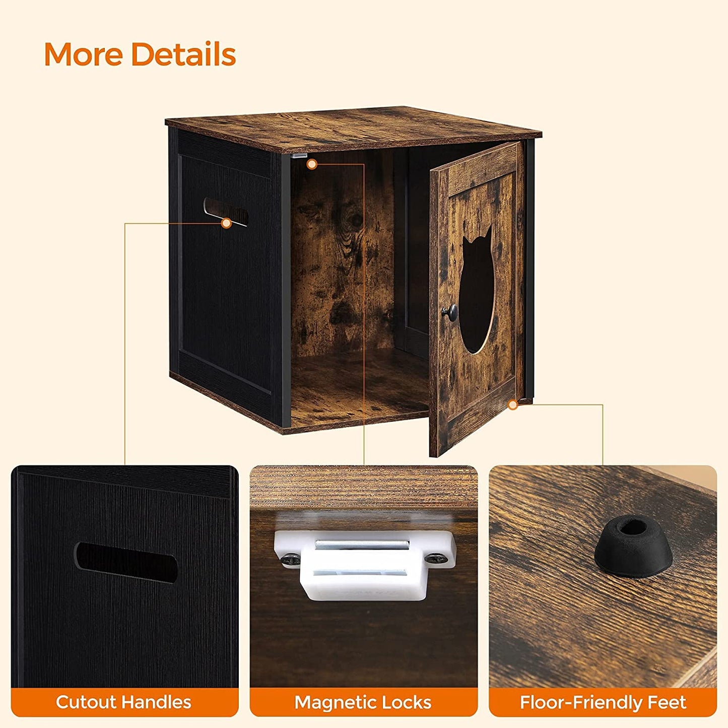 FEANDREA Cat Litter Box Furniture, Rustic Brown and Black Animals & Pet Supplies > Pet Supplies > Cat Supplies > Cat Furniture FEANDREA