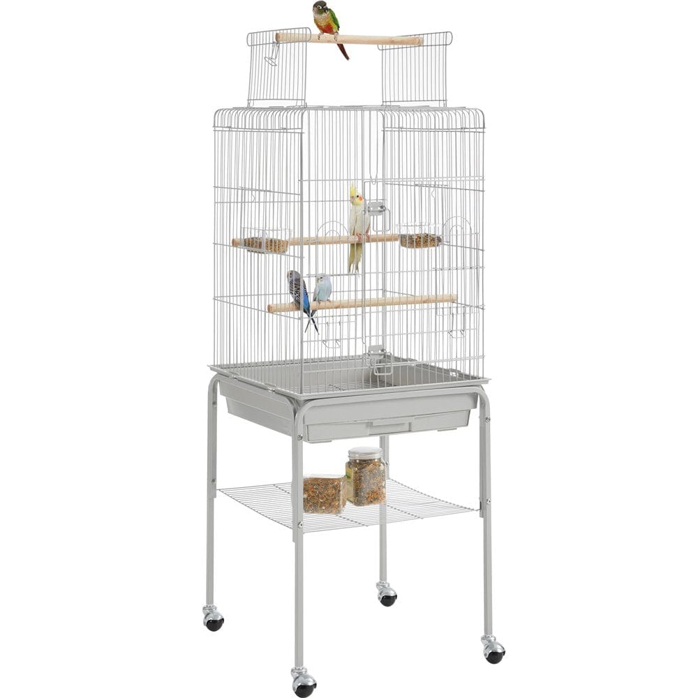 53.5" Metal Rolling Bird Cage with Play Top Stand, Light Gray Animals & Pet Supplies > Pet Supplies > Bird Supplies > Bird Cages & Stands QAQ