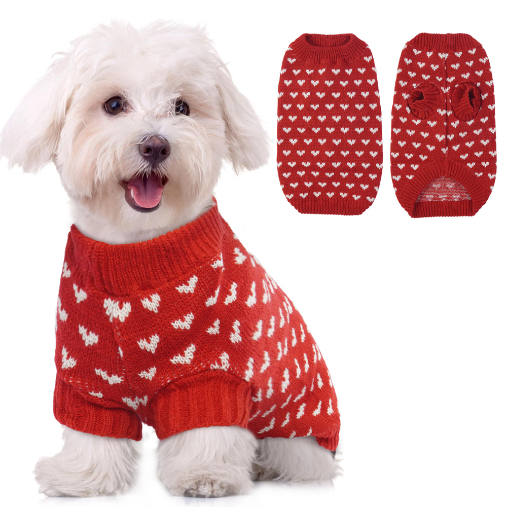 ROZKITCH Dog Serater Love Pattern, Puppy Festival Winter Clothes, Pet Apparel Red Love Heart Knitwear Pullover Sweatshirts for Small and Medium Dogs Cats Animals & Pet Supplies > Pet Supplies > Dog Supplies > Dog Apparel ROZKITCH XS