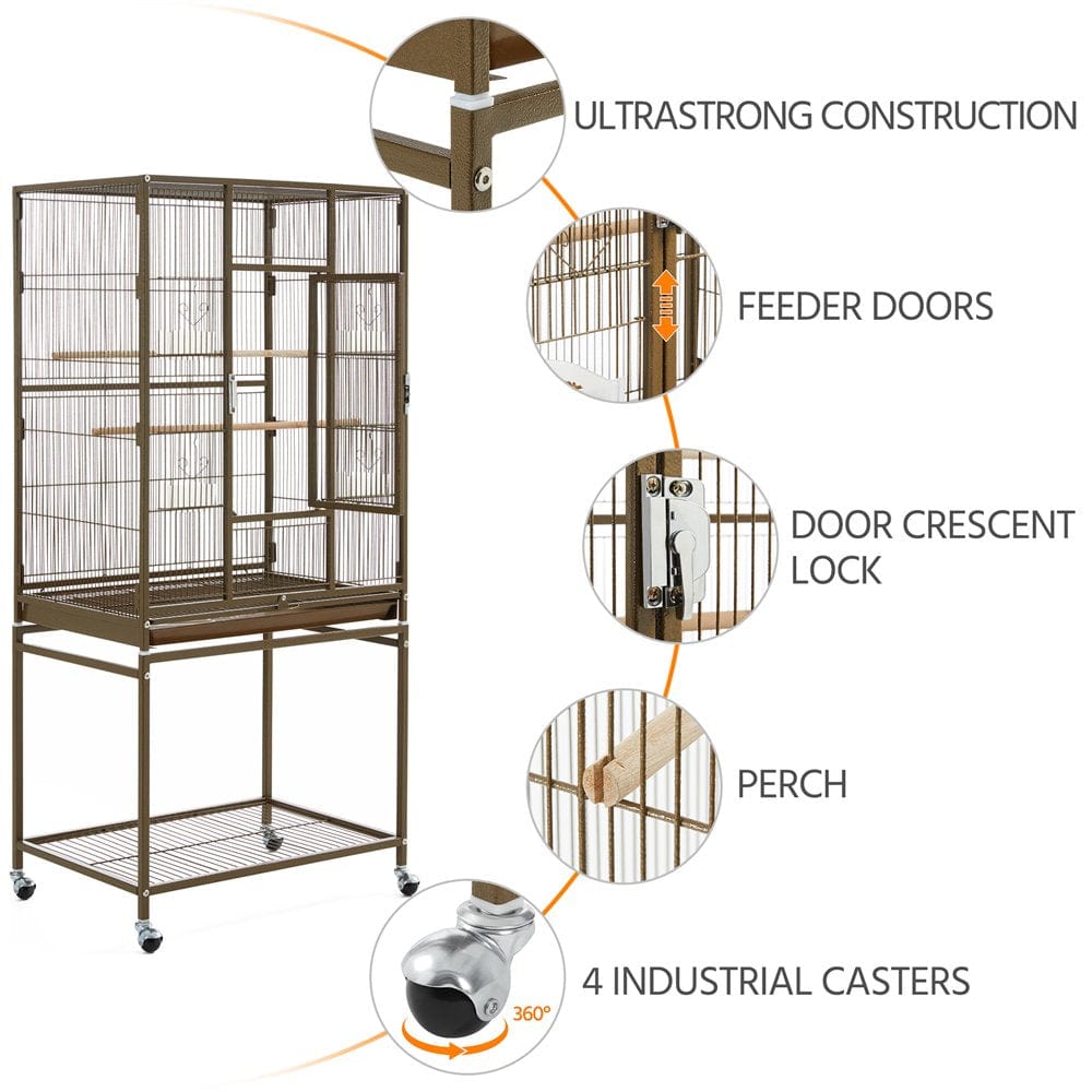 54" Metal Rolling Bird Cage with Detachable Stand, Animals & Pet Supplies > Pet Supplies > Bird Supplies > Bird Cages & Stands WANGPING
