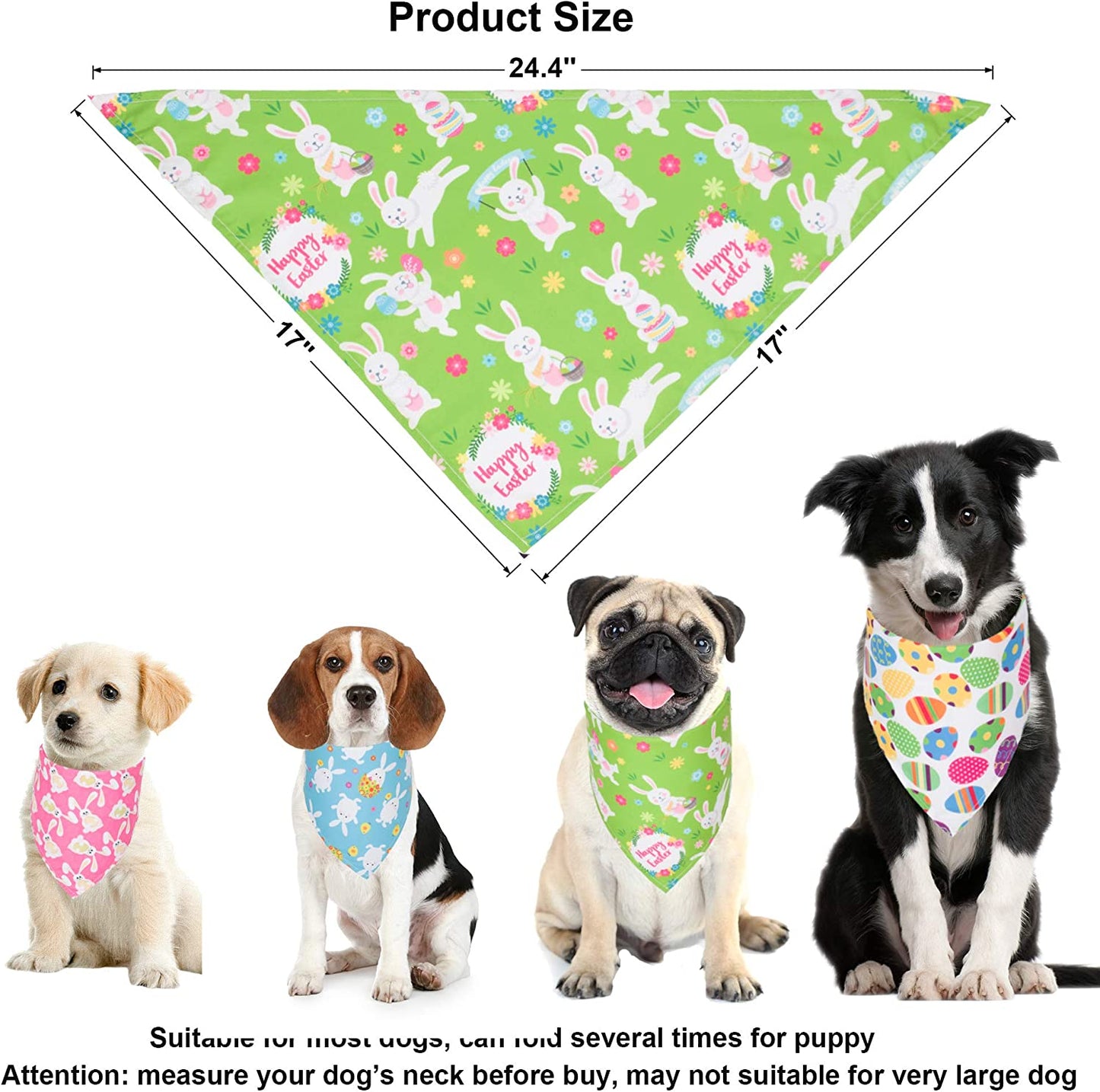 ADOGGYGO 4 Pack Easter Dog Bandana Triangle Dog Scarf Rabbit Easter Egg Pattern Pet Bandana for Small Medium Dogs Pets Animals & Pet Supplies > Pet Supplies > Dog Supplies > Dog Apparel ADOGGYGO