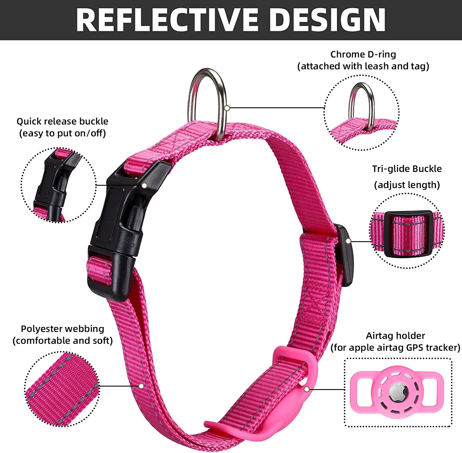 KONITY Reflective Airtag Dog Collar, Compatible with Apple Airtag, Nylon Pet Cat Puppy Collar with Silicone Airtag Holder for Small Medium Large Dogs Electronics > GPS Accessories > GPS Cases Konity   