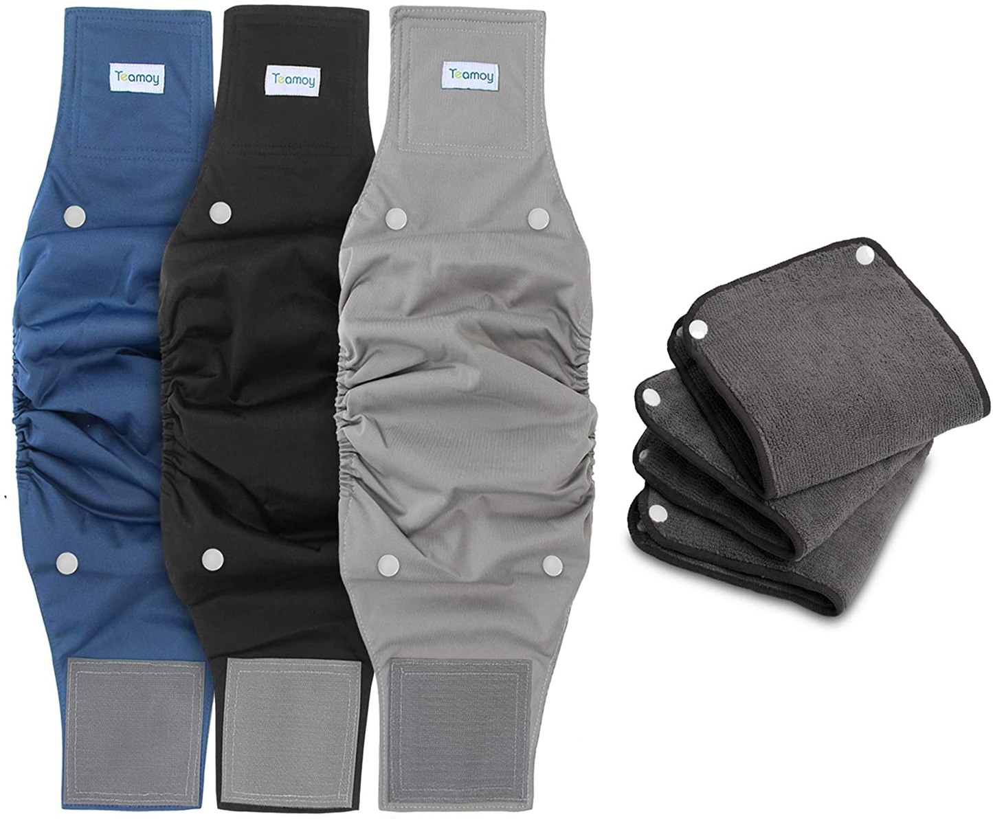 Teamoy Belly Bands for Male Dogs with Removable Pads, Reusable Washable Puppy Dog Diaper Wraps (Pack of 3) Animals & Pet Supplies > Pet Supplies > Dog Supplies > Dog Diaper Pads & Liners Teamoy Black+Gray+Dark Blue(Gray Lining) XL (Pack of 3)