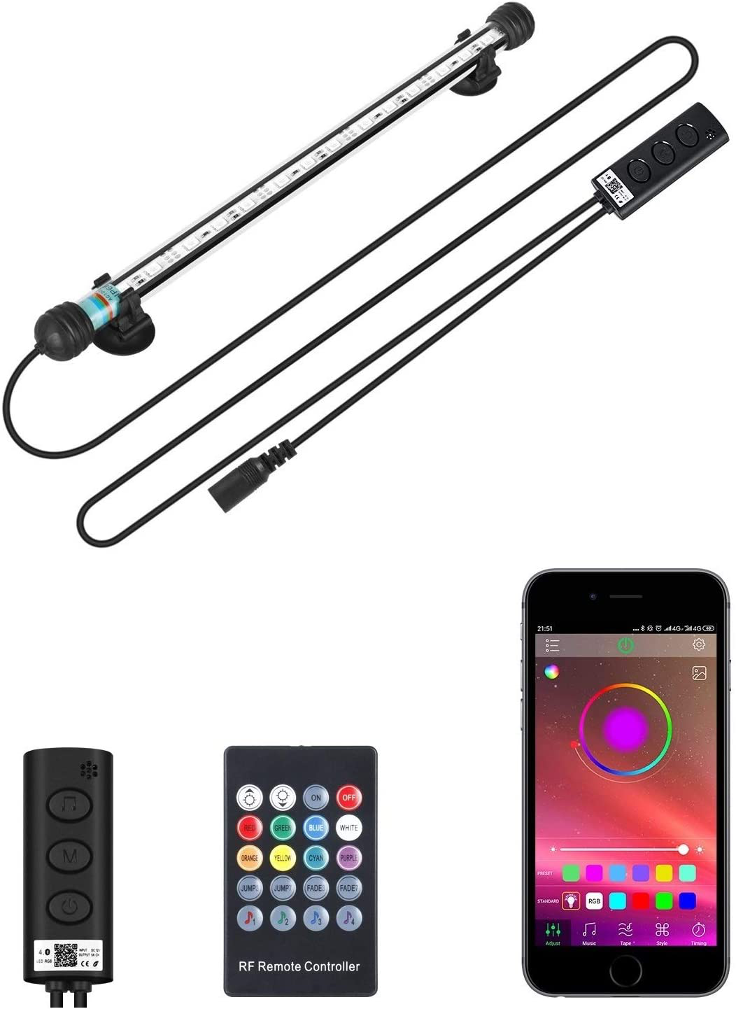 LED Aquarium Light, Underwater RGB LED Lights for Fish Tank, 16 Million Vibrant Colors Choosable Lighting Colors, LED Fish Tank Light with Remote Controller+ APP Control, Upgraded Version Animals & Pet Supplies > Pet Supplies > Fish Supplies > Aquarium Lighting Aogame 11''/28cm