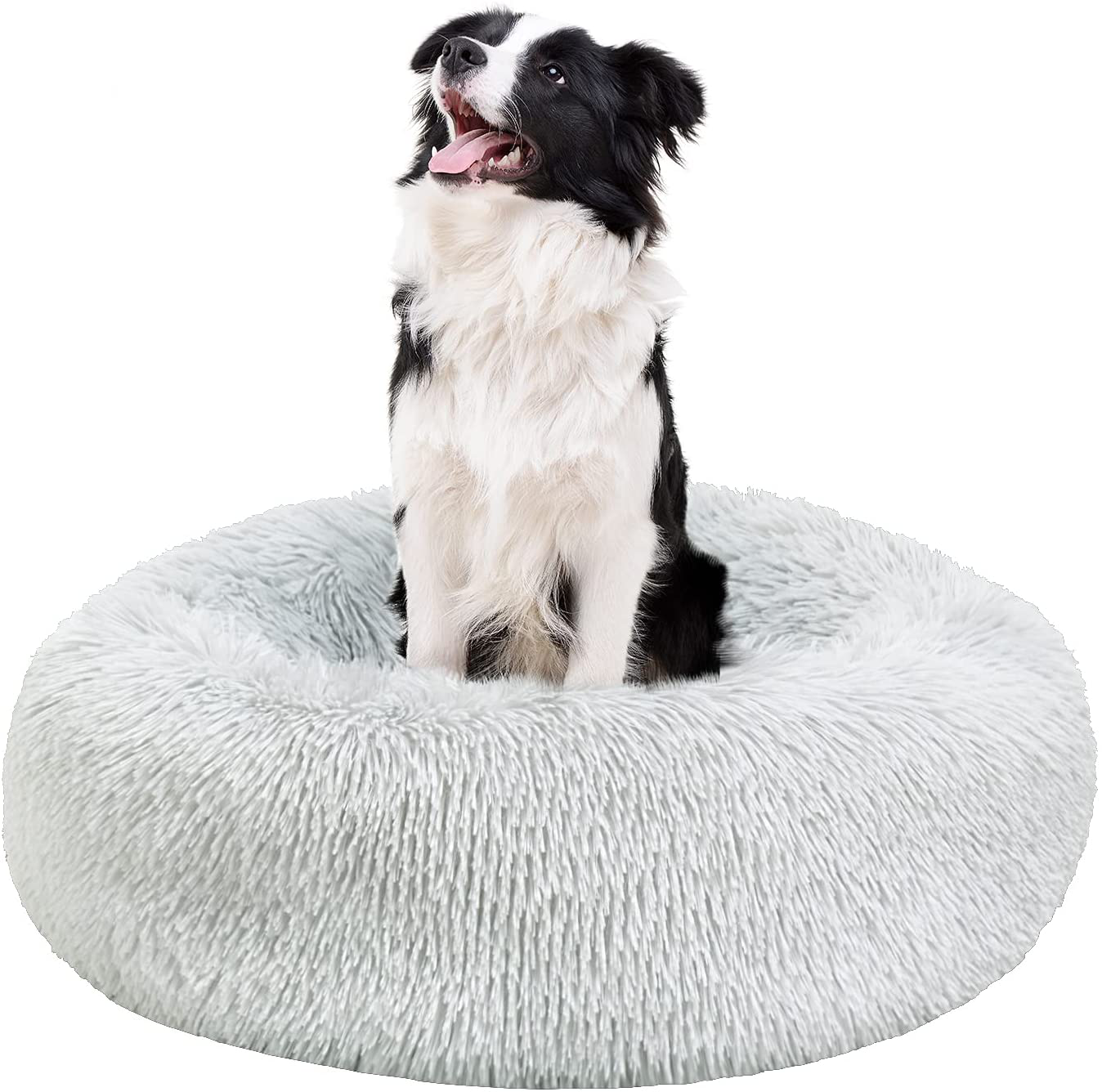 BEDELITE Dog Bed Cat Bed - round Dog Bed in Soft Faux Fur Pet Bed, Donut Calming Dog Bed & Cat Bed for Small Medium Dog & Cat 20/23/30 Inches Fit up to 15/25/45LBS (Grey, Blue, Brown) Washable Animals & Pet Supplies > Pet Supplies > Dog Supplies > Dog Beds BEDELITE Grey 30x30 inches