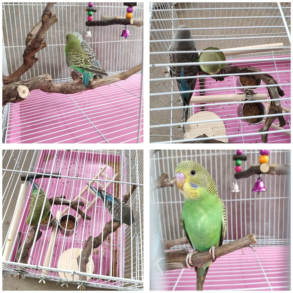 OSWINMART 2Pcs Bird Perches Natural Raw Grape Branch No Paint or Smell Standing Paw Climbing Chewing Standing Cage Accessories Platform for Parrot Cages Toy for Cockatiels Parakeets Budgies Birds Animals & Pet Supplies > Pet Supplies > Bird Supplies > Bird Cage Accessories OSWINMART