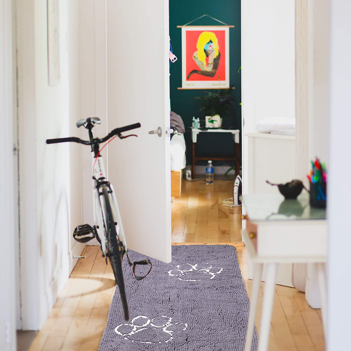 My Doggy Place - Ultra Absorbent Microfiber Dog Door Mat, Durable, Quick Drying, Washable, Prevent Mud Dirt, Keep Your House Clean (Violet W/Paw Print, Hallway Runner) - 8' X 2' Feet Animals & Pet Supplies > Pet Supplies > Dog Supplies > Dog Houses Downtown Pet Supply