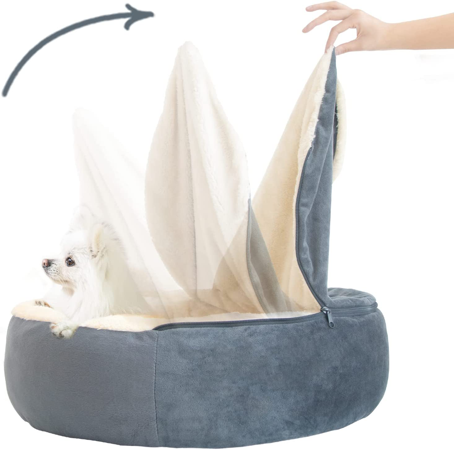 Dog Bed - Cozy Donut Cuddler Pet Beds for Cat,Calming Premium Plush Nest Snuggler Improved Sleep,Washable,Non-Slip Bottom with Flannel Blanket Animals & Pet Supplies > Pet Supplies > Cat Supplies > Cat Beds TORJOY Gray 24" x 24"x 7" 