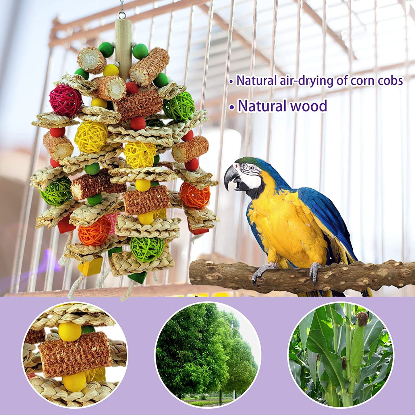 RF-X Parrot Toys, Natural Corn Cob Chewing Bird Toys, Macaws, African Grey Parrots and Various Amazon Parrot Bird Cage Accessories Toys, Love Birds Parrot Cage Toys (6 String Design) Animals & Pet Supplies > Pet Supplies > Bird Supplies > Bird Toys RF-X   