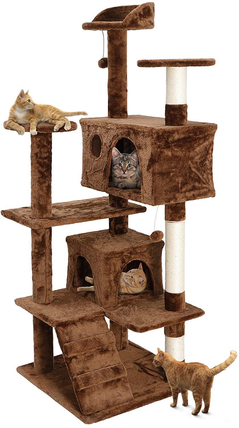 Nova Microdermabrasion 53 Inches Multi-Level Cat Tree Stand House Furniture Kittens Activity Tower with Scratching Posts Kitty Pet Play House Animals & Pet Supplies > Pet Supplies > Cat Supplies > Cat Furniture Nova Microdermabrasion Brown