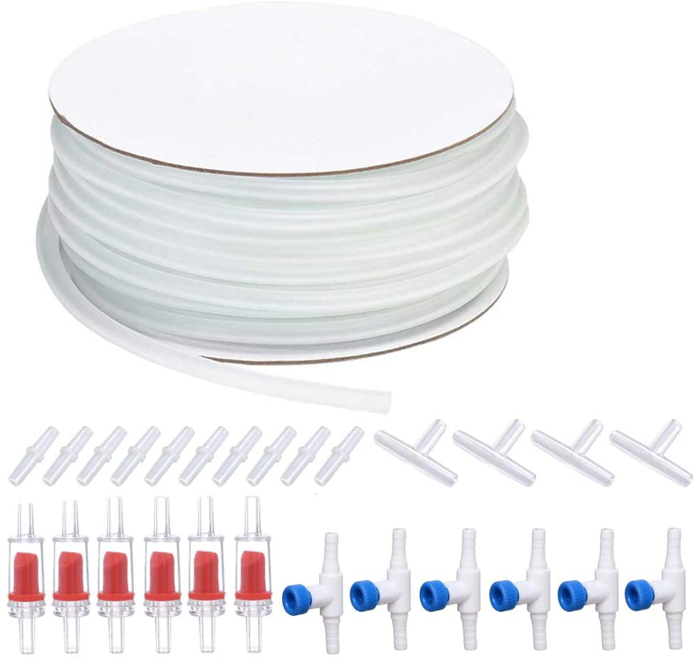 Aquarium Air Pump Accessories Set 25 Feet Airline Tubing with 6 Check Valves, 6 Control Valve and 40 Connectors for Fish Tank White Animals & Pet Supplies > Pet Supplies > Fish Supplies > Aquarium & Pond Tubing ALEGI