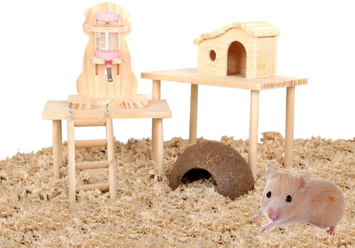 SINFUN Small Animals Wooden Play Stand Platform Table Waterproof Surface with 4 Pillars Pet Bowl Drinking Bottle Stand Desk Pet Cage Accessories for Birds Hamsters Chinchillas Squirrels Animals & Pet Supplies > Pet Supplies > Bird Supplies > Bird Cages & Stands SINFUN